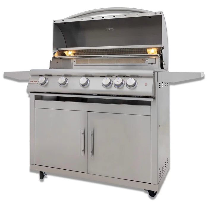 Blaze Grill Package - Premium LTE 40-Inch 5-Burner Built-In Liquid Propane Grill, and Grill Cart in Stainless Steel