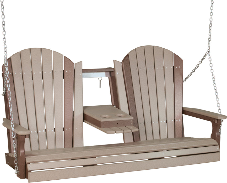LuxCraft Adirondack 5ft. Recycled Plastic Porch Swing with Flip Down Center Console - LEAD TIME TO SHIP 7 BUSINESS DAYS OR LESS