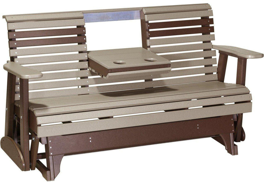 LuxCraft 5' Rollback Recycled Plastic Patio Glider with Flip Down Center Console - LEAD TIME TO SHIP 7 BUSINESS DAYS OR LESS