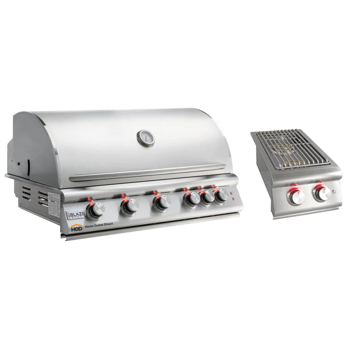 Blaze Grill Package - Premium LTE 40-Inch 5-Burner Built-In Liquid Propane Grill and Double Side Burner in Stainless Steel