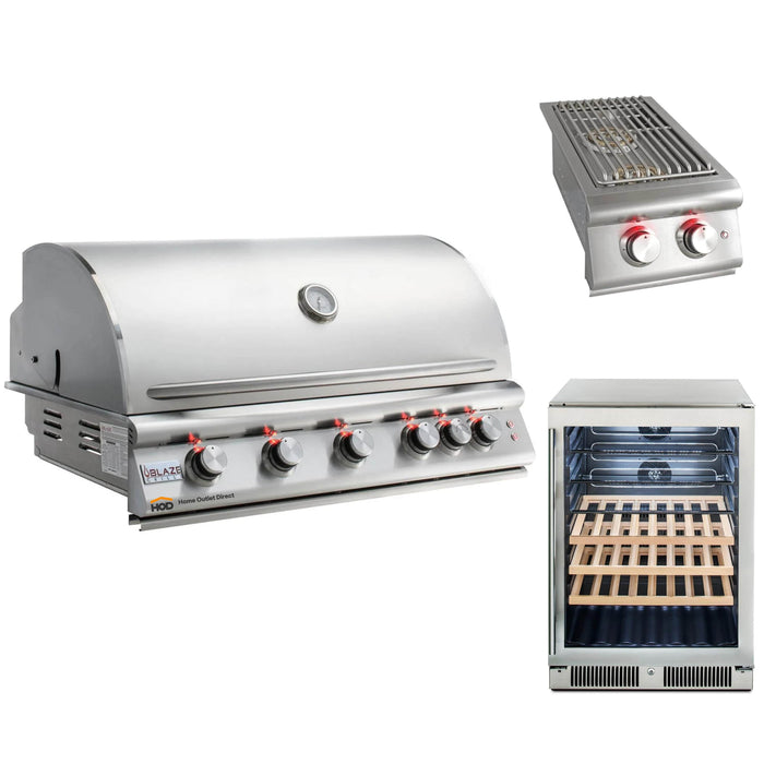 Blaze Grill Package - Premium LTE 40-Inch 5-Burner Built-In Liquid Propane Grill, Double Side Burner and Beverage Center in Stainless Steel