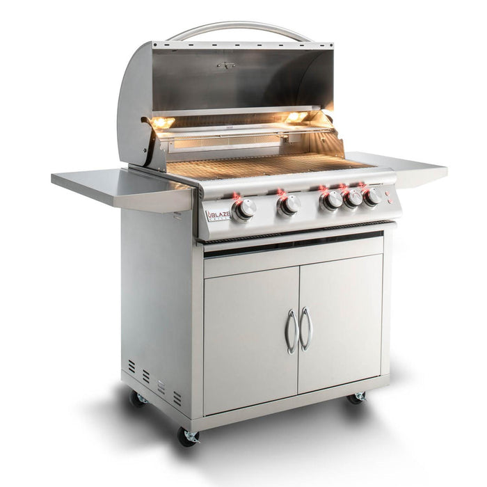 Blaze Premium LTE 32" 4-Burner Freestanding Natural Gas Grill With Rear Infrared Burner & Grill Lights