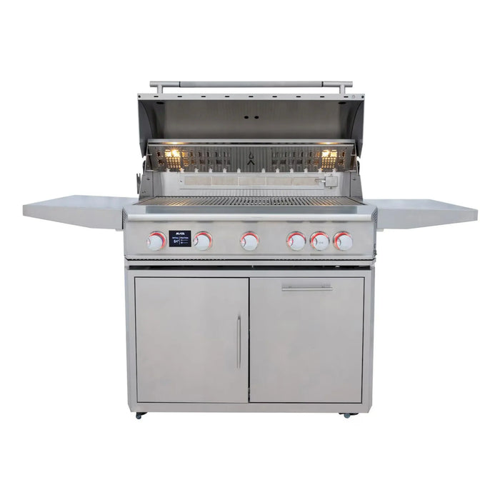 Blaze Grill Package - LTE PRO 40-Inch 5-Burner Propane Gas Grill with Digital Temperature Screen and Rear Infrared Burner, and Grill Cart in Stainless Steel (AP2-4LTEPRO-NG)