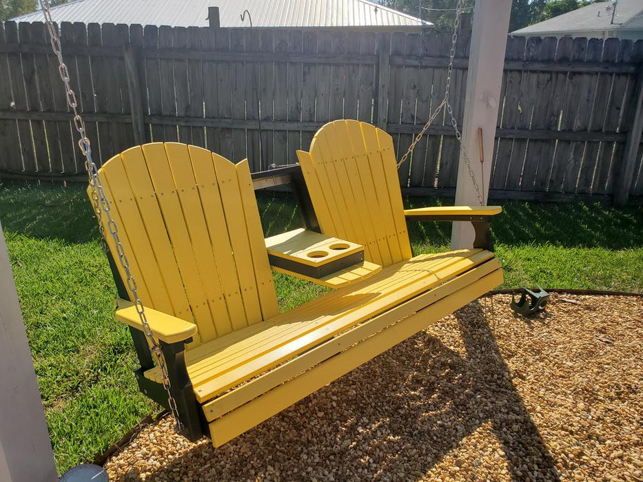 LuxCraft Adirondack 5ft. Recycled Plastic Porch Swing with Flip Down Center Console  - LEAD TIME TO SHIP 7 BUSINESS DAYS OR LESS