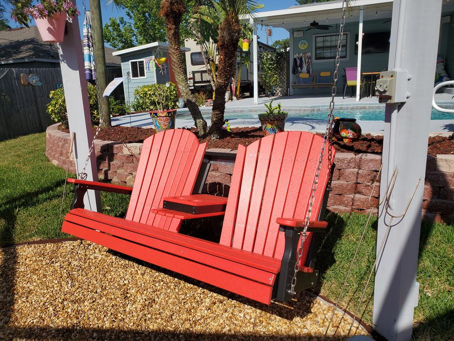 LuxCraft Adirondack 5ft. Recycled Plastic Porch Swing with Flip Down Center Console  - LEAD TIME TO SHIP 7 BUSINESS DAYS OR LESS