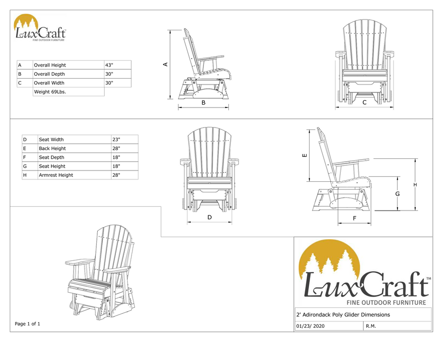 LuxCraft Recycled Plastic 2' Adirondack Glider Chair  - LEAD TIME TO SHIP 7 BUSINESS DAYS OR LESS