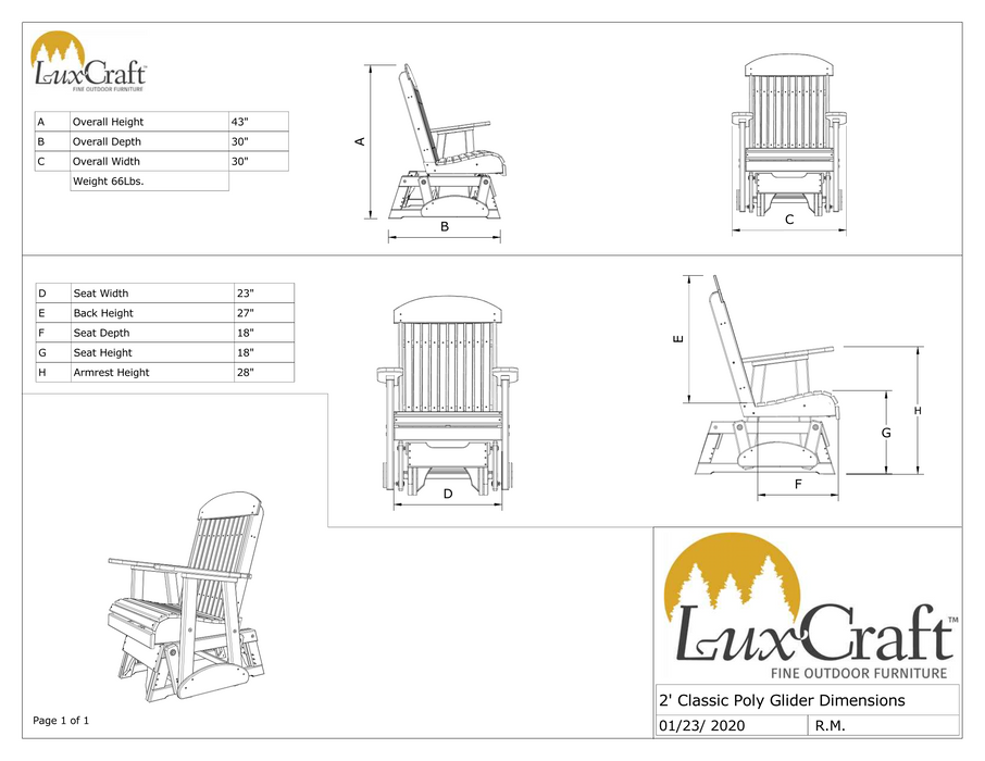 LuxCraft Classic Highback Recycled Plastic 2ft Glider Chair  - LEAD TIME TO SHIP 7 BUSINESS DAYS OR LESS