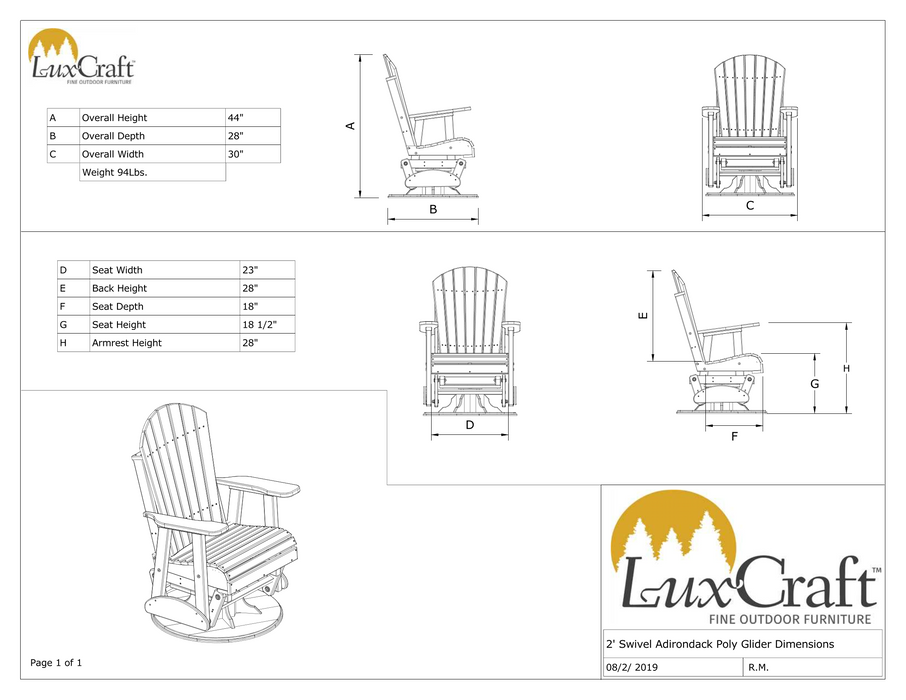 LuxCraft Recycled Plastic 2' Adirondack Swivel Glider Chair  - LEAD TIME TO SHIP 7 BUSINESS DAYS OR LESS