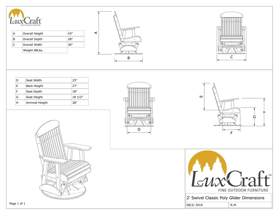 LuxCraft Classic Highback Recycled Plastic 2ft Swivel Glider Chair - LEAD TIME TO SHIP 7 BUSINESS DAYS OR LESS