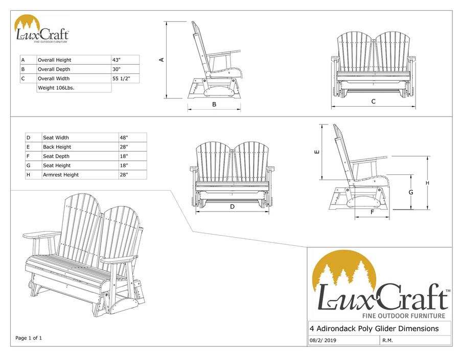 LuxCraft Recycled Plastic 4' Adirondack Glider Chair  - LEAD TIME TO SHIP 7 BUSINESS DAYS OR LESS