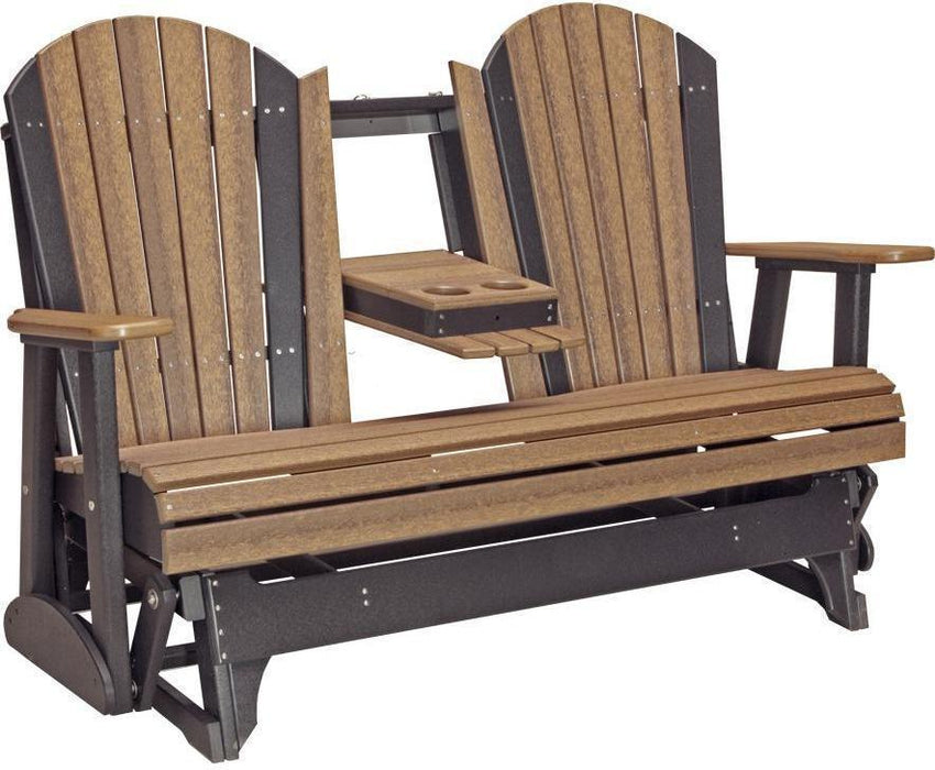 LuxCraft Recycled Plastic 5' Adirondack Glider Chair With Flip Down Center Console  - LEAD TIME TO SHIP 7 BUSINESS DAYS OR LESS