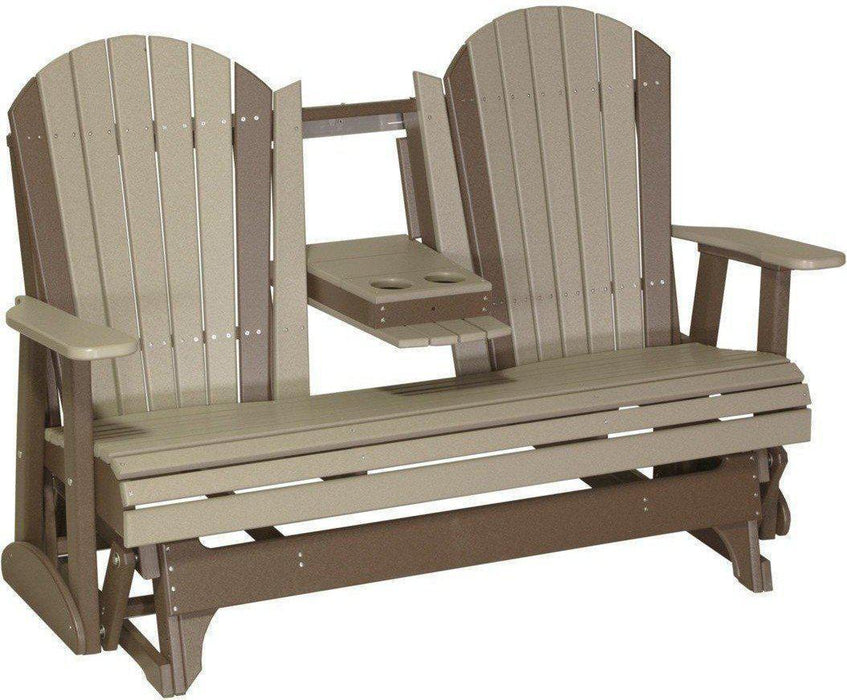LuxCraft Recycled Plastic 5' Adirondack Glider Chair With Flip Down Center Console  - LEAD TIME TO SHIP 7 BUSINESS DAYS OR LESS