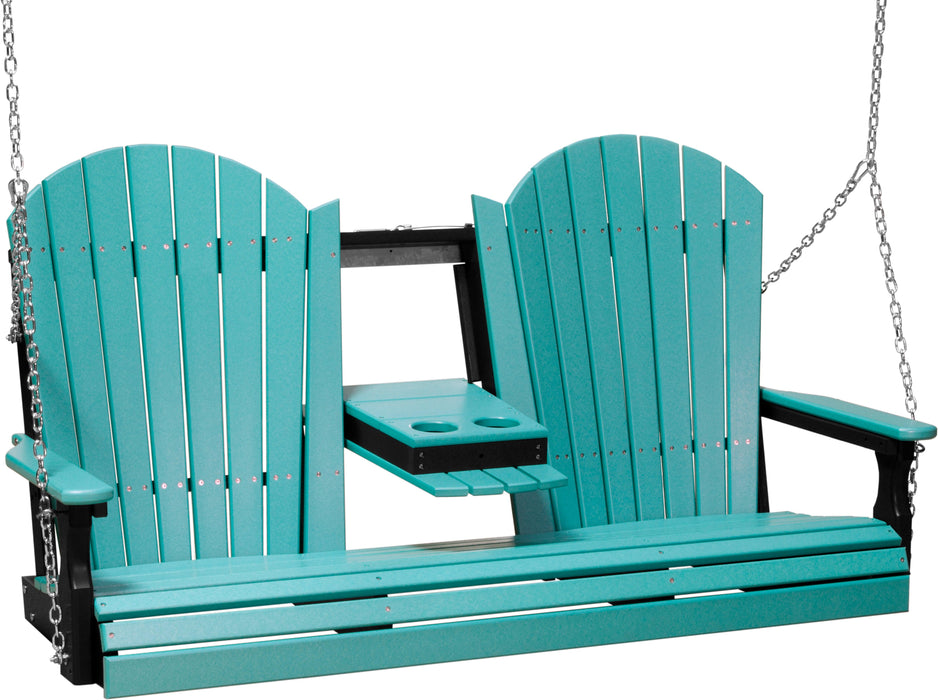 LuxCraft Adirondack 5ft. Recycled Plastic Porch Swing with Flip Down Center Console  - LEAD TIME TO SHIP 7 BUSINESS DAYS OR LESS