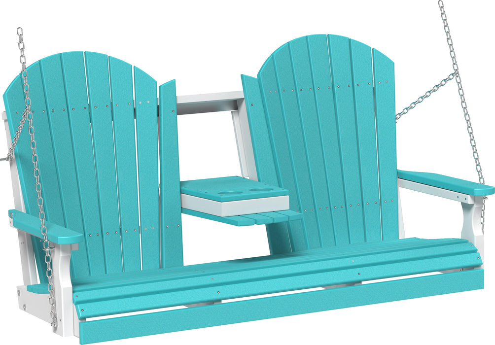 LuxCraft Adirondack 5ft. Recycled Plastic Porch Swing with Flip Down Center Console  - LEAD TIME TO SHIP 7 BUSINESS DAYS OR LESS