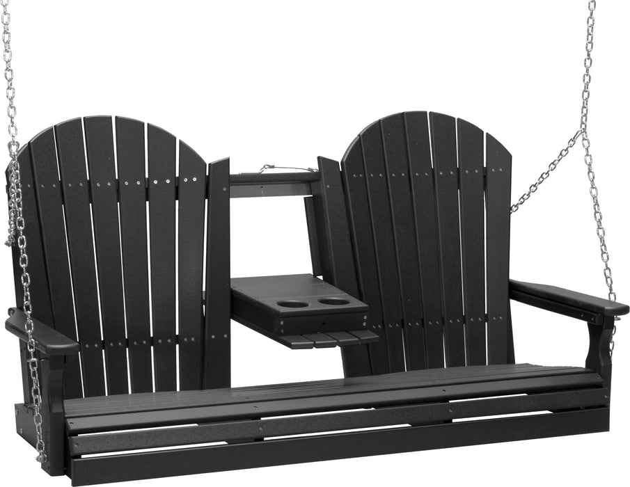 LuxCraft Adirondack 5ft. Recycled Plastic Porch Swing with Flip Down Center Console  - LEAD TIME TO SHIP 7 BUSINESS DAYS OR LESS