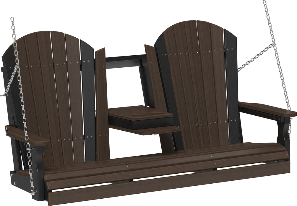 LuxCraft Adirondack 5ft. Recycled Plastic Porch Swing with Flip Down Center Console  - LEAD TIME TO SHIP 7 BUSINESS DAYS OR LESS