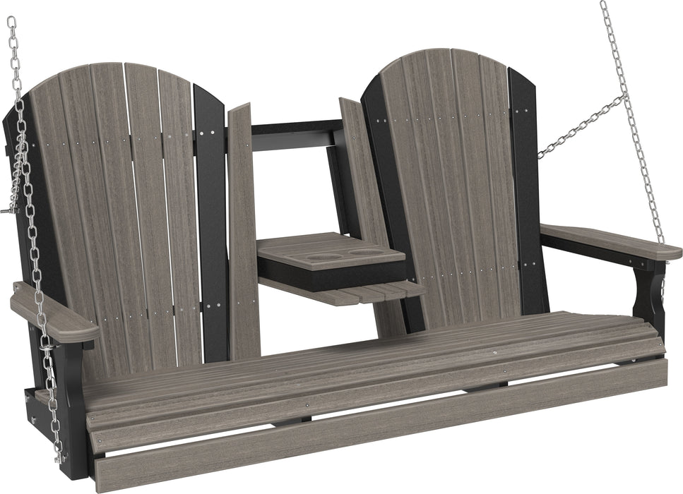 LuxCraft Adirondack 5ft. Recycled Plastic Porch Swing with Flip Down Center Console  - LEAD TIME TO SHIP 7 BUSINESS DAYS OR LESS
