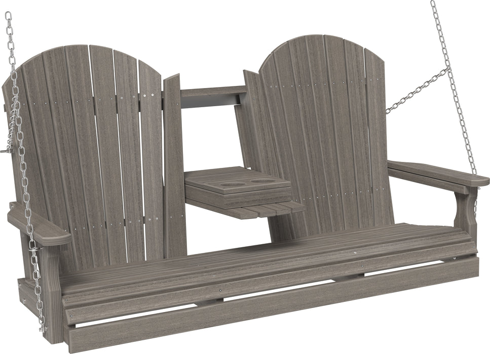 LuxCraft Adirondack 5ft. Recycled Plastic Porch Swing with Flip Down Center Console  - LEAD TIME TO SHIP 7 BUSINESS DAYS OR LESS