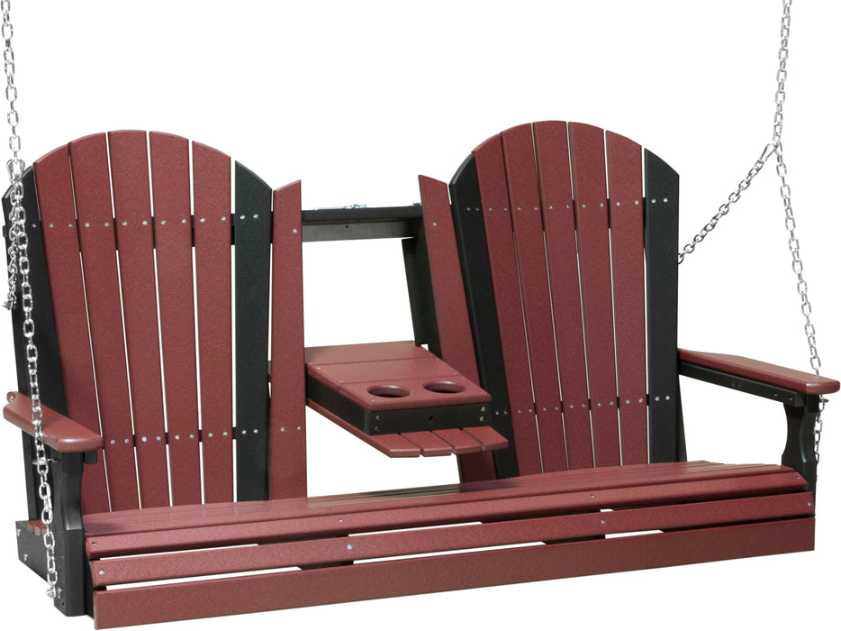 LuxCraft Adirondack 5ft. Recycled Plastic Porch Swing with Flip Down Center Console  - LEAD TIME TO SHIP 7 BUSINESS DAYS OR LESS