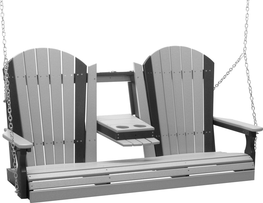 LuxCraft Adirondack 5ft. Recycled Plastic Porch Swing with Flip Down Center Console  - LEAD TIME TO SHIP 7 BUSINESS DAYS OR LESS