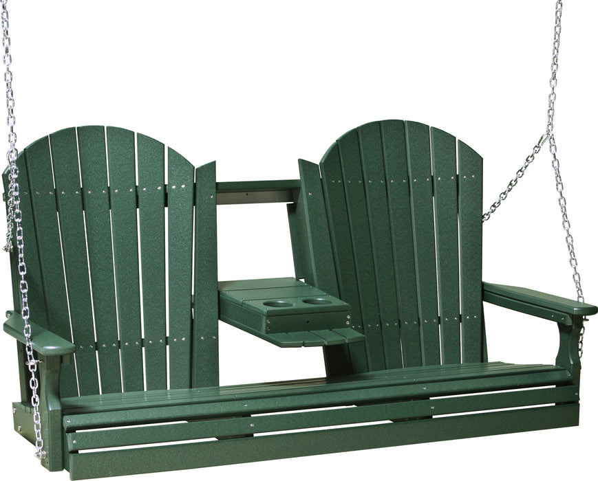 LuxCraft Adirondack 5ft. Recycled Plastic Porch Swing with Flip Down Center Console  - LEAD TIME TO SHIP 7 BUSINESS DAYS OR LESS