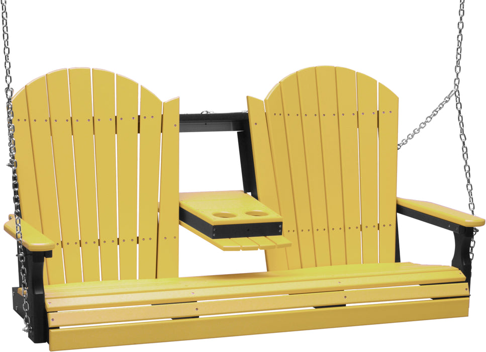 LuxCraft Adirondack 5ft. Recycled Plastic Porch Swing with Flip Down Center Console  - LEAD TIME TO SHIP 7 BUSINESS DAYS OR LESS