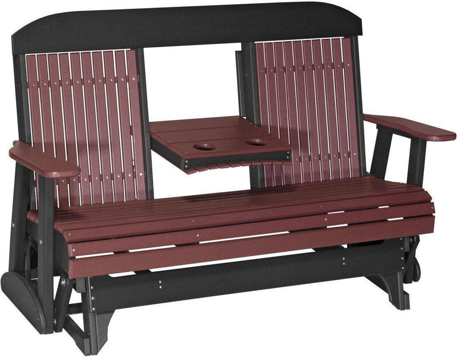 LuxCraft Classic Highback 5ft. Recycled Plastic Glider with Flip Down Center Console  - LEAD TIME TO SHIP 7 BUSINESS DAYS OR LESS