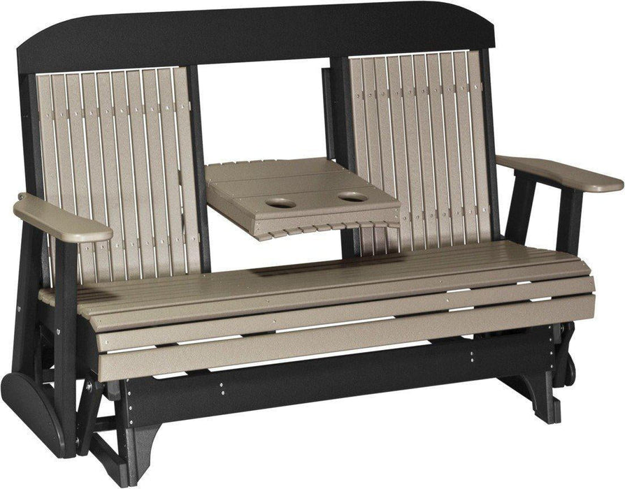 LuxCraft Classic Highback 5ft. Recycled Plastic Glider with Flip Down Center Console  - LEAD TIME TO SHIP 7 BUSINESS DAYS OR LESS