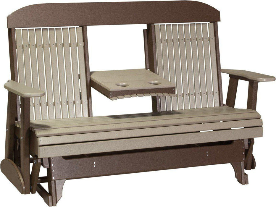 LuxCraft Classic Highback 5ft. Recycled Plastic Glider with Flip Down Center Console  - LEAD TIME TO SHIP 7 BUSINESS DAYS OR LESS