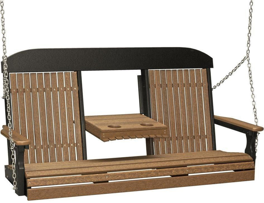 LuxCraft Classic Highback 5ft. Recycled Plastic Porch Swing with Flip Down Center Console - LEAD TIME TO SHIP 7 BUSINESS DAYS OR LESS