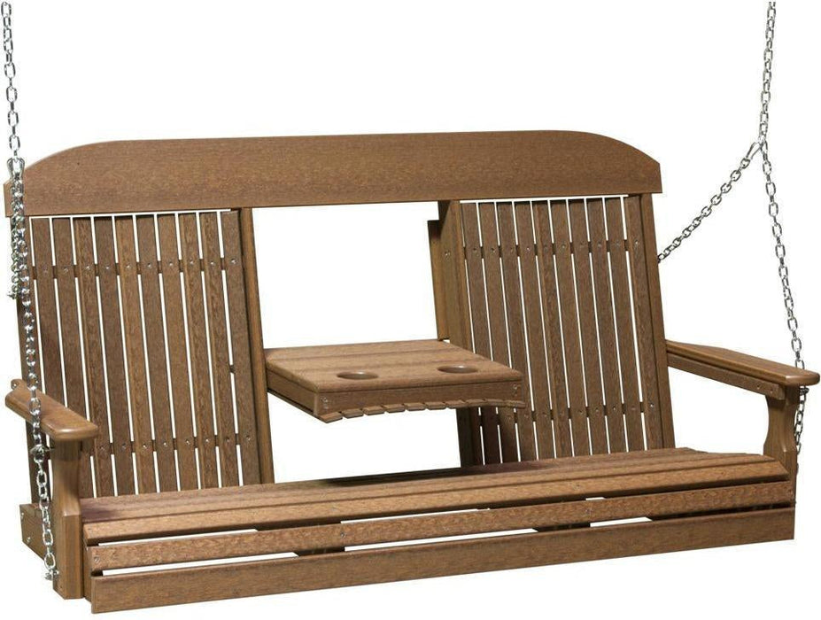 LuxCraft Classic Highback 5ft. Recycled Plastic Porch Swing with Flip Down Center Console - LEAD TIME TO SHIP 7 BUSINESS DAYS OR LESS