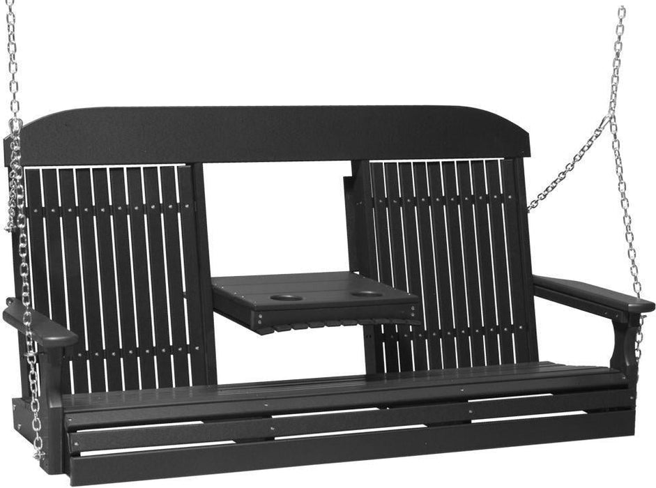 LuxCraft Classic Highback 5ft. Recycled Plastic Porch Swing with Flip Down Center Console - LEAD TIME TO SHIP 7 BUSINESS DAYS OR LESS