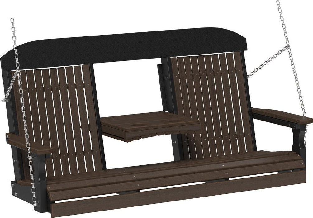 LuxCraft Classic Highback 5ft. Recycled Plastic Porch Swing with Flip Down Center Console - LEAD TIME TO SHIP 7 BUSINESS DAYS OR LESS