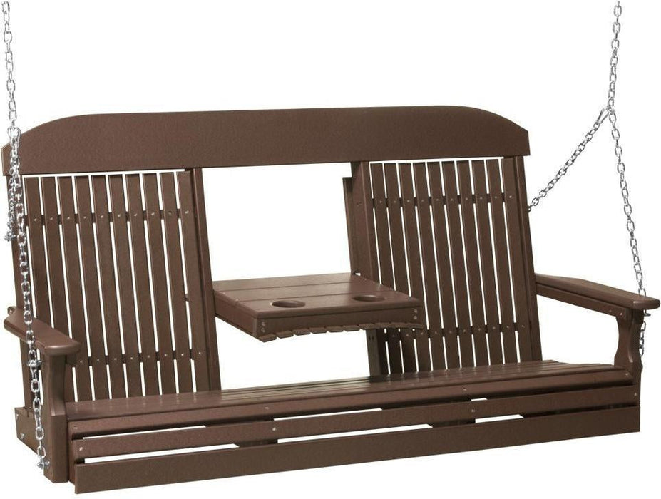 LuxCraft Classic Highback 5ft. Recycled Plastic Porch Swing with Flip Down Center Console - LEAD TIME TO SHIP 7 BUSINESS DAYS OR LESS