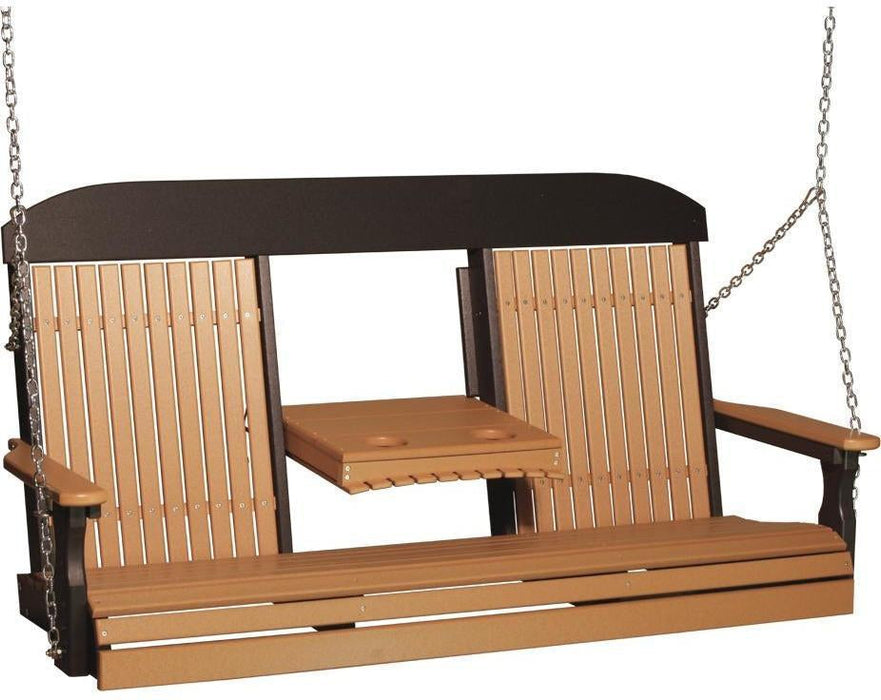 LuxCraft Classic Highback 5ft. Recycled Plastic Porch Swing with Flip Down Center Console - LEAD TIME TO SHIP 7 BUSINESS DAYS OR LESS
