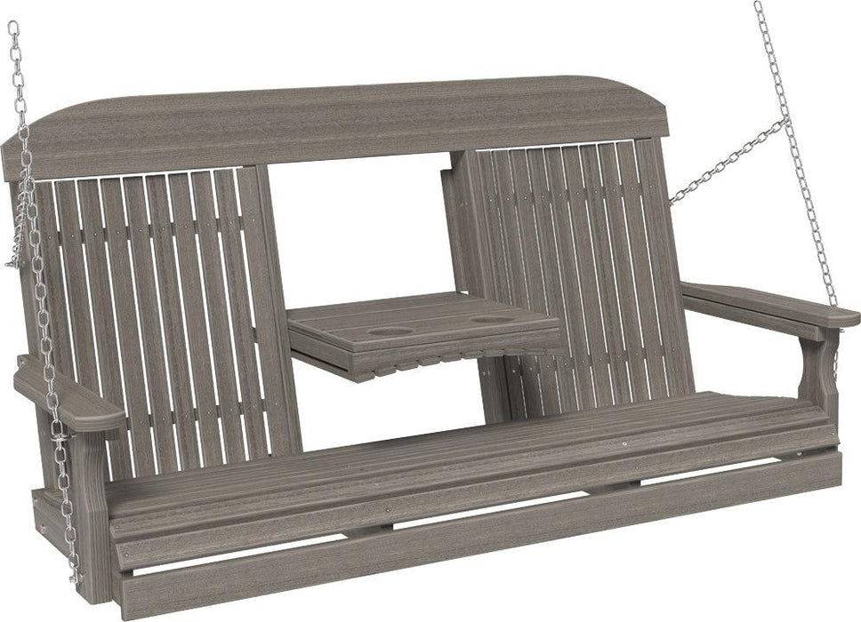 LuxCraft Classic Highback 5ft. Recycled Plastic Porch Swing with Flip Down Center Console - LEAD TIME TO SHIP 7 BUSINESS DAYS OR LESS