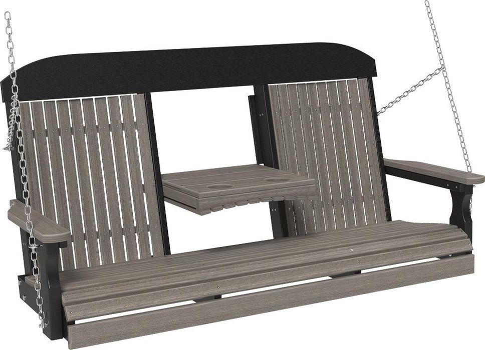 LuxCraft Classic Highback 5ft. Recycled Plastic Porch Swing with Flip Down Center Console - LEAD TIME TO SHIP 7 BUSINESS DAYS OR LESS