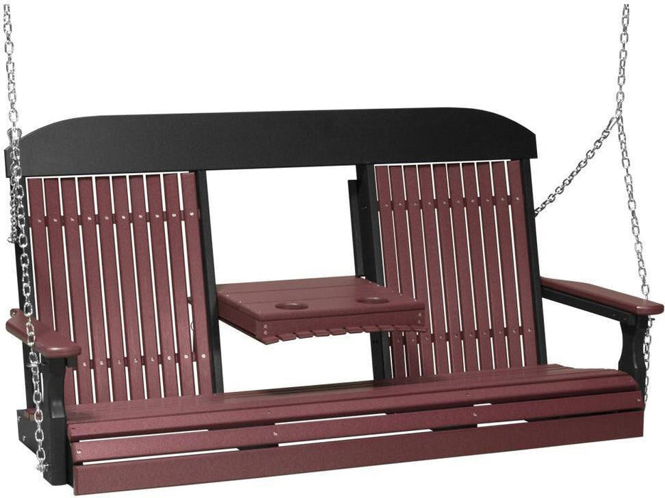 LuxCraft Classic Highback 5ft. Recycled Plastic Porch Swing with Flip Down Center Console - LEAD TIME TO SHIP 7 BUSINESS DAYS OR LESS