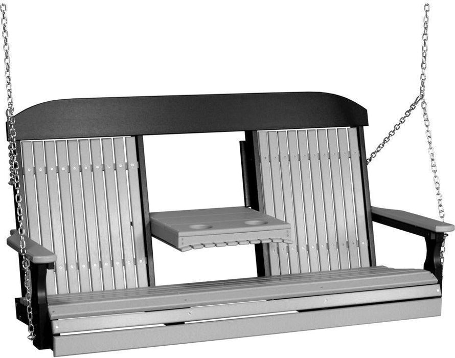 LuxCraft Classic Highback 5ft. Recycled Plastic Porch Swing with Flip Down Center Console - LEAD TIME TO SHIP 7 BUSINESS DAYS OR LESS