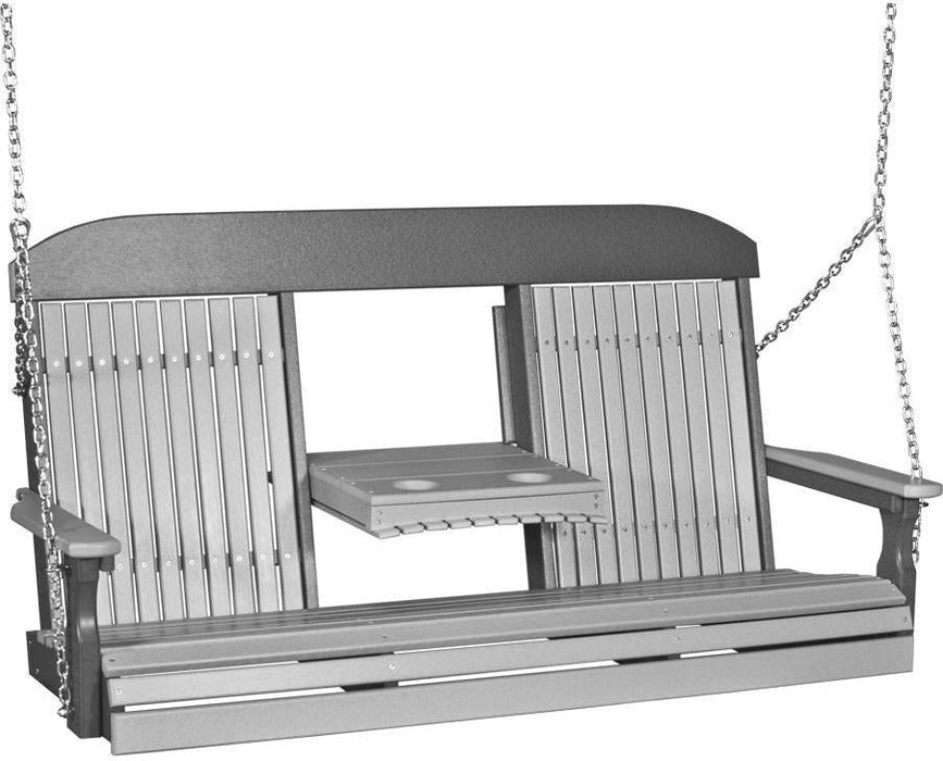 LuxCraft Classic Highback 5ft. Recycled Plastic Porch Swing with Flip Down Center Console - LEAD TIME TO SHIP 7 BUSINESS DAYS OR LESS
