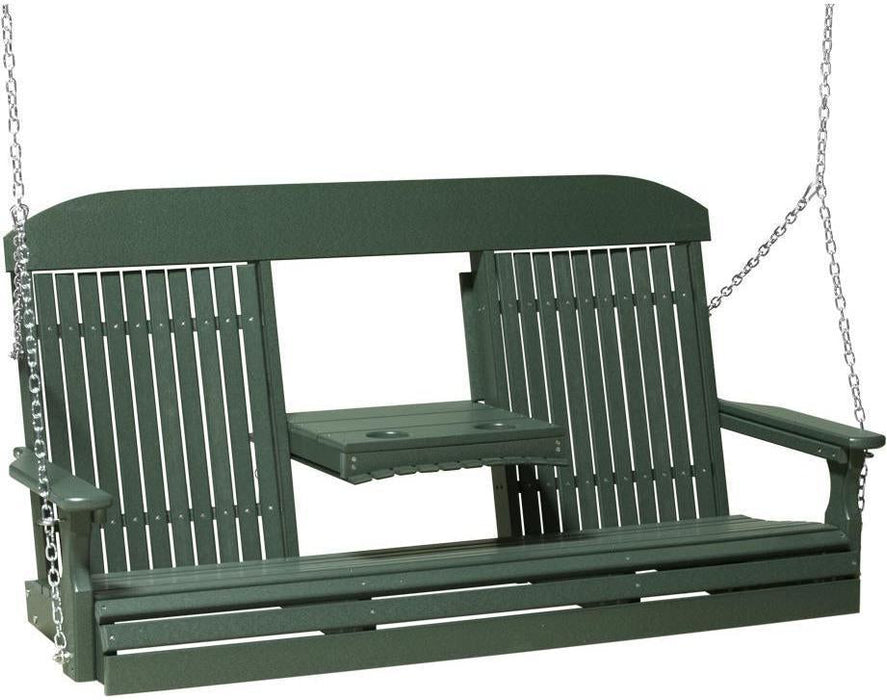 LuxCraft Classic Highback 5ft. Recycled Plastic Porch Swing with Flip Down Center Console - LEAD TIME TO SHIP 7 BUSINESS DAYS OR LESS