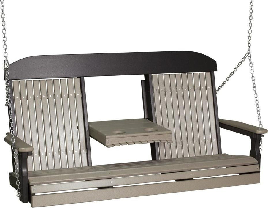 LuxCraft Classic Highback 5ft. Recycled Plastic Porch Swing with Flip Down Center Console - LEAD TIME TO SHIP 7 BUSINESS DAYS OR LESS