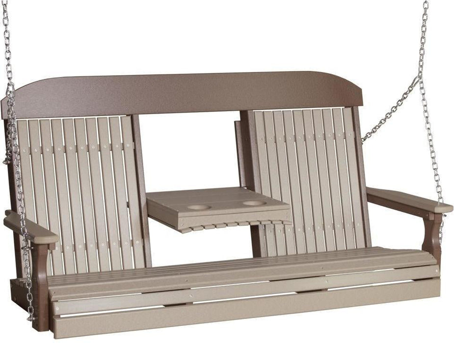 LuxCraft Classic Highback 5ft. Recycled Plastic Porch Swing with Flip Down Center Console - LEAD TIME TO SHIP 7 BUSINESS DAYS OR LESS
