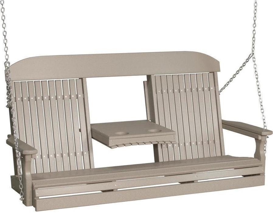 LuxCraft Classic Highback 5ft. Recycled Plastic Porch Swing with Flip Down Center Console - LEAD TIME TO SHIP 7 BUSINESS DAYS OR LESS