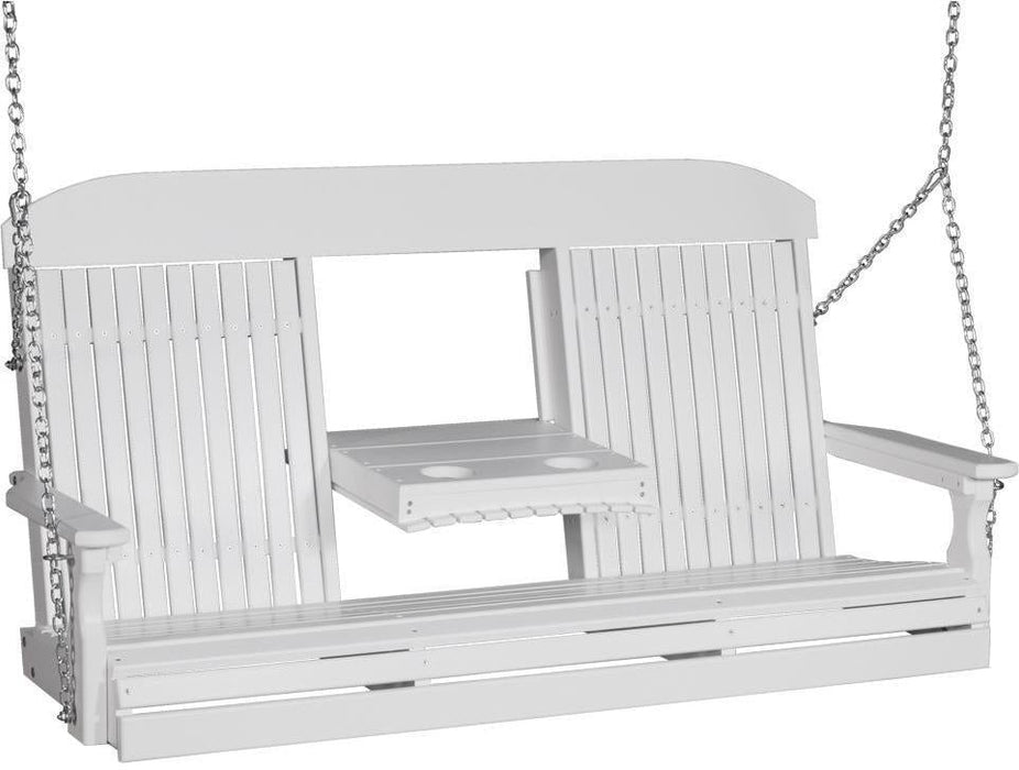 LuxCraft Classic Highback 5ft. Recycled Plastic Porch Swing with Flip Down Center Console - LEAD TIME TO SHIP 7 BUSINESS DAYS OR LESS
