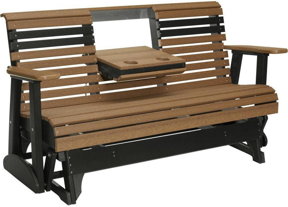 LuxCraft 5' Rollback Recycled Plastic Patio Glider with Flip Down Center Console - LEAD TIME TO SHIP 7 BUSINESS DAYS OR LESS