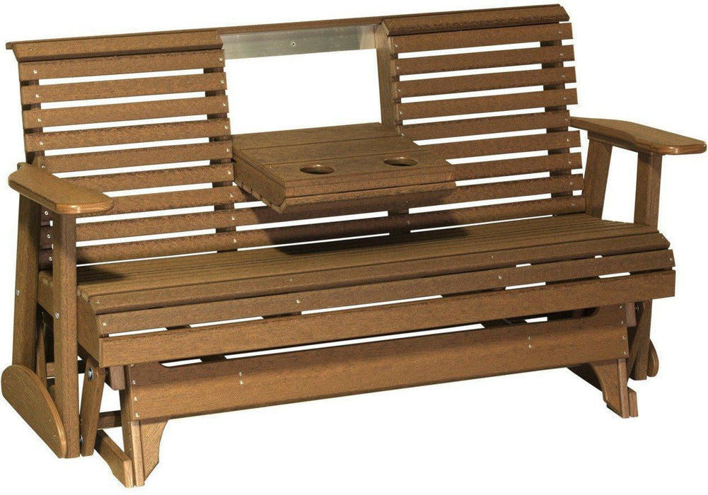 LuxCraft 5' Rollback Recycled Plastic Patio Glider with Flip Down Center Console - LEAD TIME TO SHIP 7 BUSINESS DAYS OR LESS