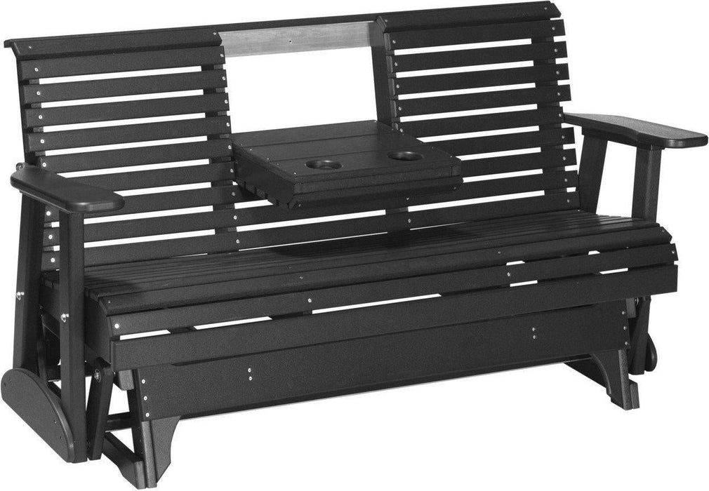 LuxCraft 5' Rollback Recycled Plastic Patio Glider with Flip Down Center Console - LEAD TIME TO SHIP 7 BUSINESS DAYS OR LESS