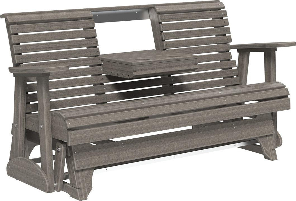 LuxCraft 5' Rollback Recycled Plastic Patio Glider with Flip Down Center Console - LEAD TIME TO SHIP 7 BUSINESS DAYS OR LESS