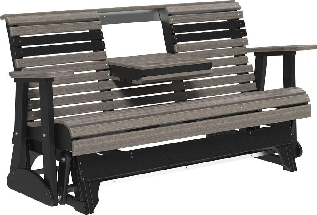 LuxCraft 5' Rollback Recycled Plastic Patio Glider with Flip Down Center Console - LEAD TIME TO SHIP 7 BUSINESS DAYS OR LESS